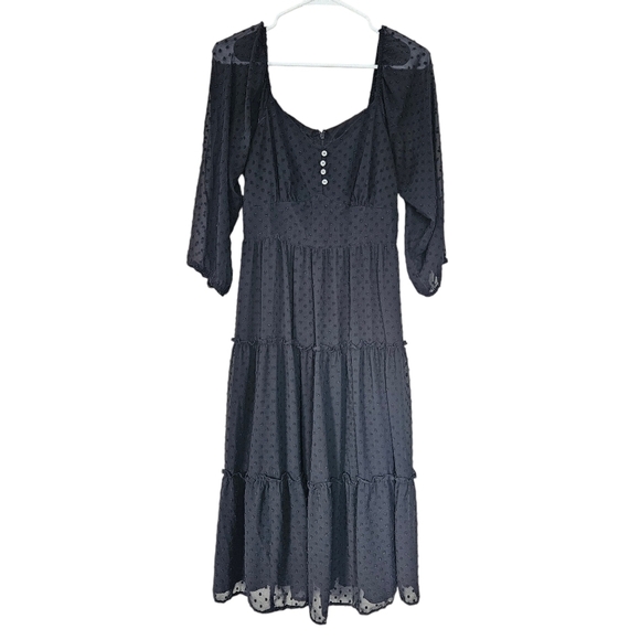 J.Crew Tiered Long Sleeve Midi Dress Black in Swiss Dot size 6 - Picture 2 of 10